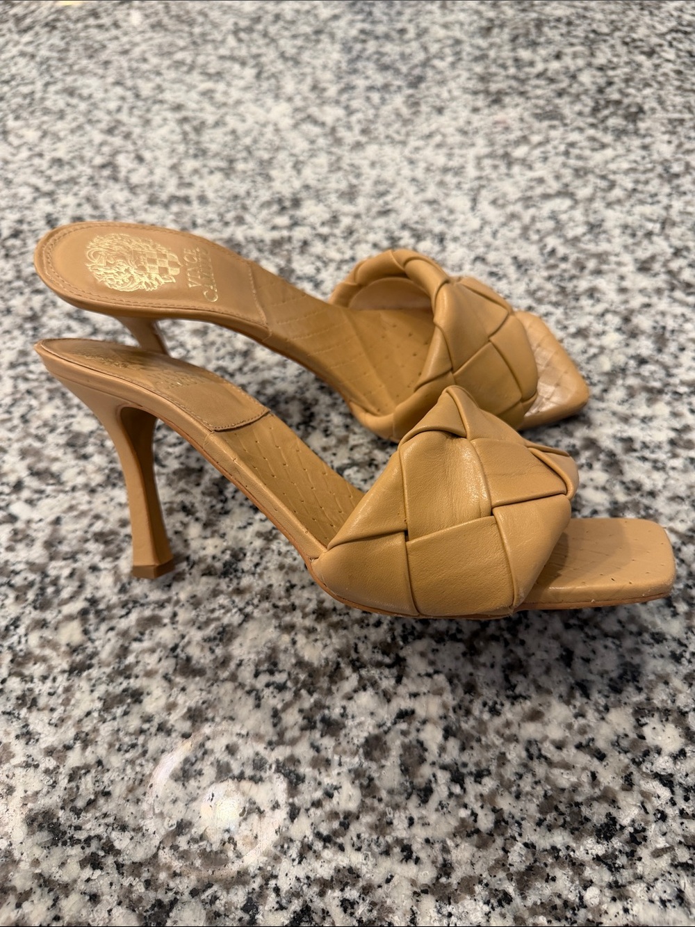 Vince Camuto Tan Woven Leather High Heel Mule